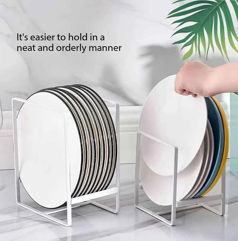 1pc Sleek Metal Dish Rack Set, Space-Saving Tiered Shelf Organizer, Plate & Utensil Holder, Pull-Out Design, Kitchen Storage