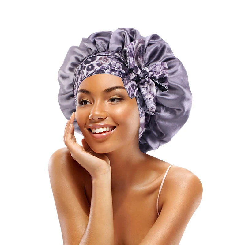 Women's Lace-up Satin Bonnet With Wide Stretch Ties Band Long Tail Bonnet Satin Cheveux Nuit Silky Sleeping Night Cap Bonnets - NamafadStore