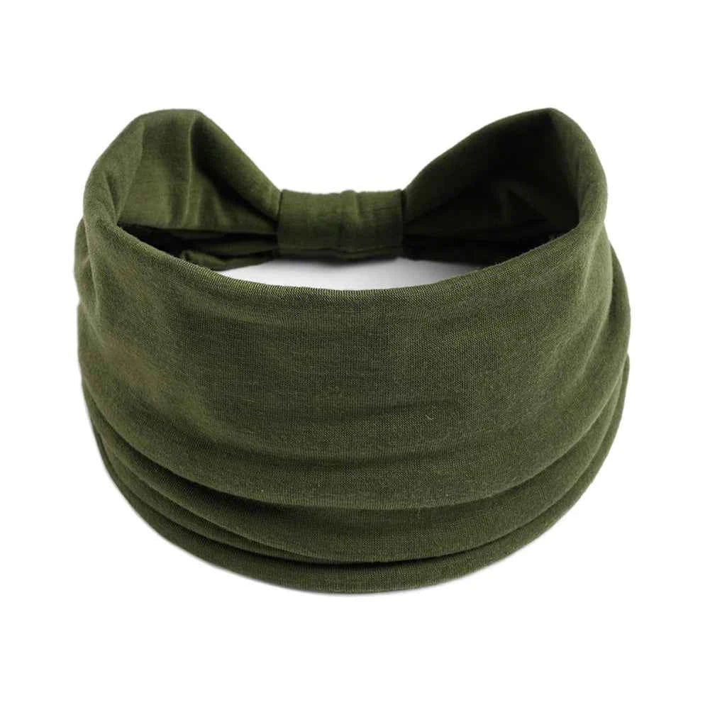 Women’s Solid Color Turban Headwrap – Soft Cotton Knot Headband Elastic Wide Hair Band for Yoga & Daily Wear