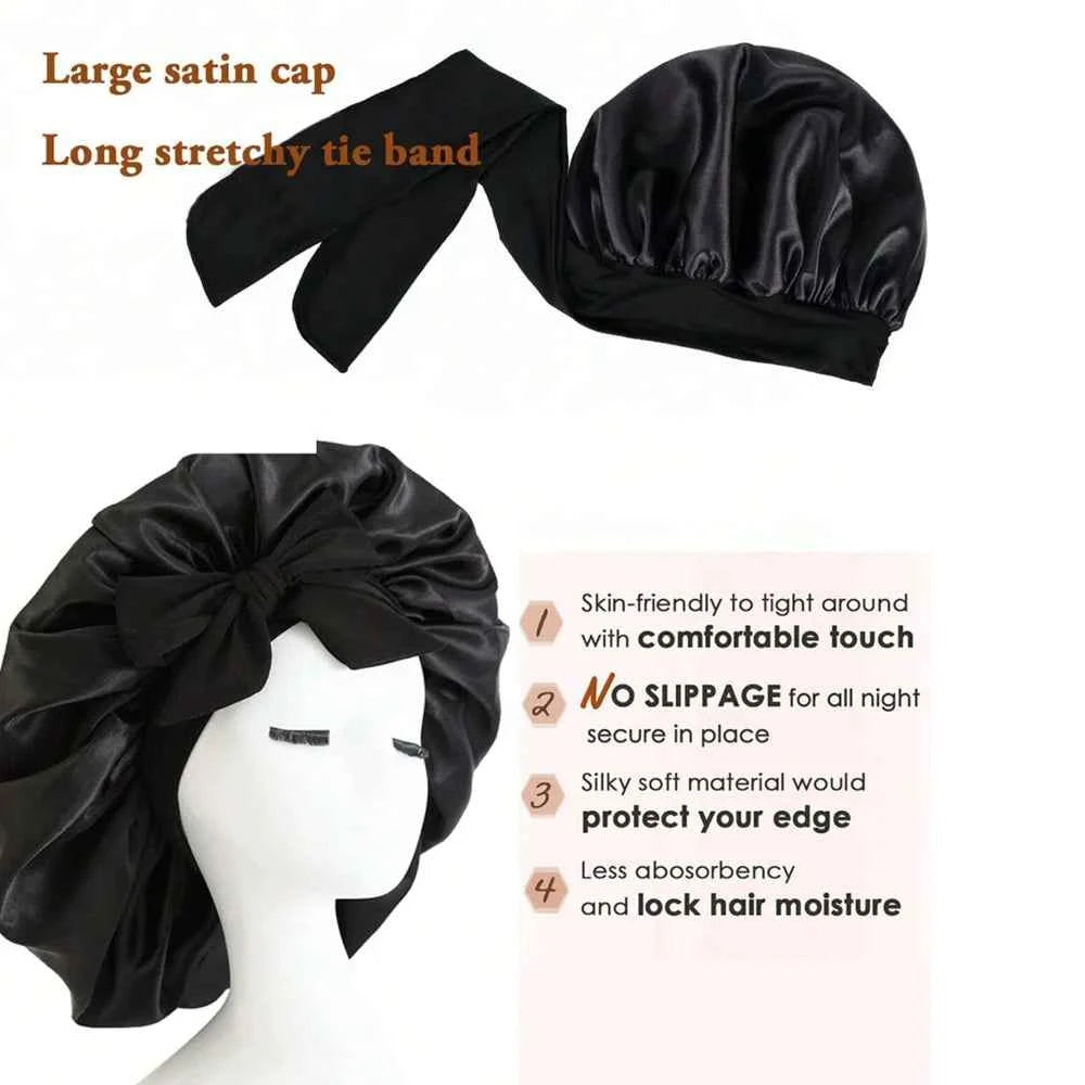 Satin Silk Sleeping Bonnet Adjustable with Tie Band for Women and Men