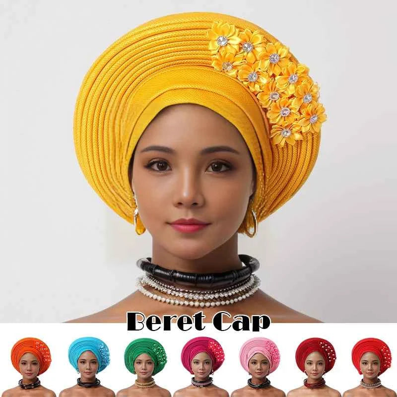 African Women Headscarf Hat Nigerian Gele Headtie Auto Gele Turban Headwarp Party Ladies' Muslim Hijab Headscarf Bonnet Hat