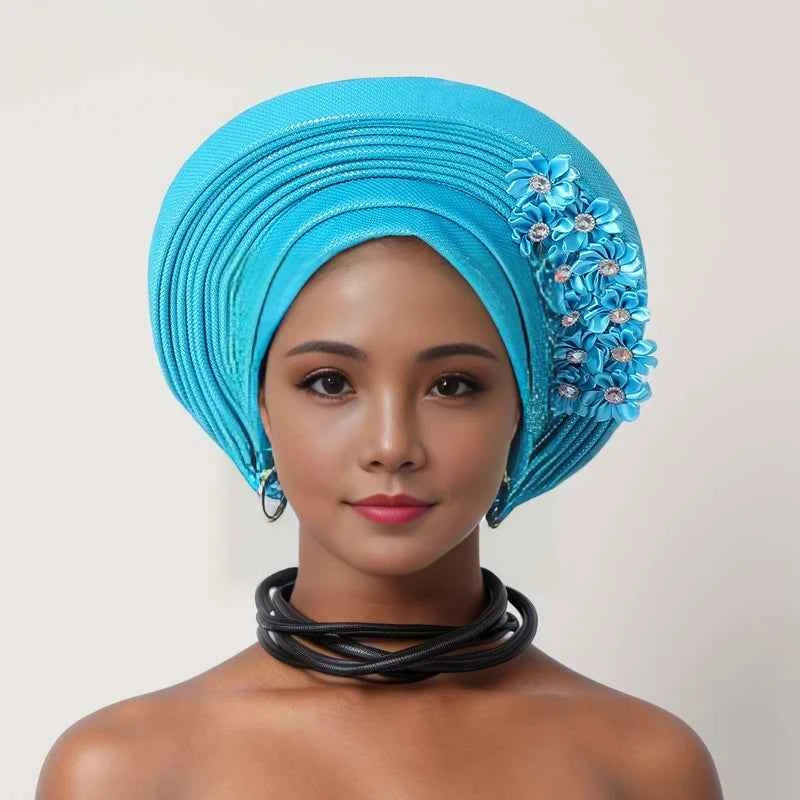 African Women Headscarf Hat Nigerian Gele Headtie Auto Gele Turban Headwarp Party Ladies' Muslim Hijab Headscarf Bonnet Hat