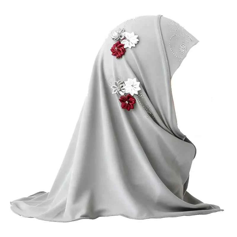 Kids Hijab for Girls Muslim Instant Hijabs Ready To Wear Islamic Shawls Turban with Flowers Scarfs Jersey Head Wrap (2-7 Y)
