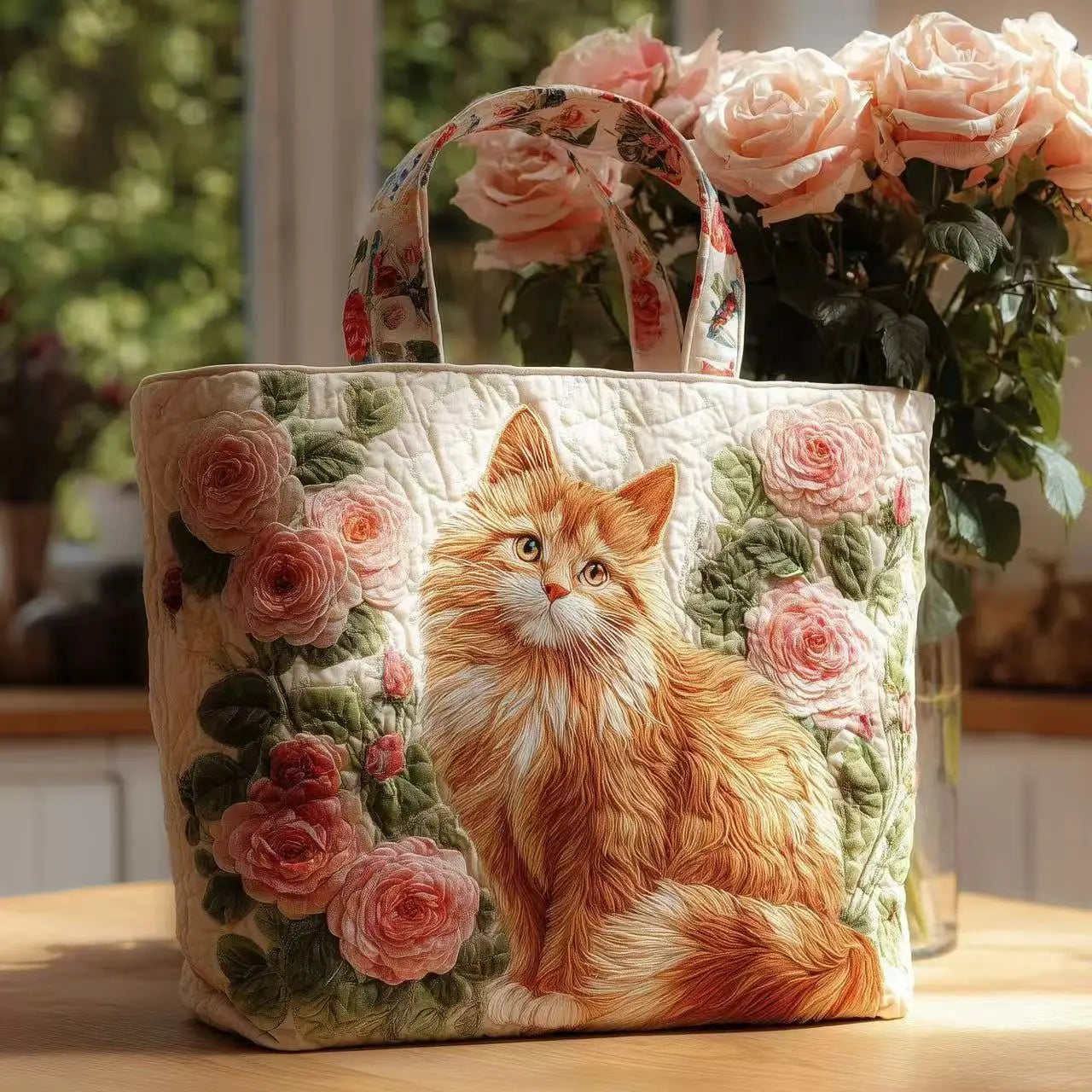 Quilted handbag 3D embroidered handbag large capacity canvas shoulder bag women's daily shopping bag fashionable travel handbag