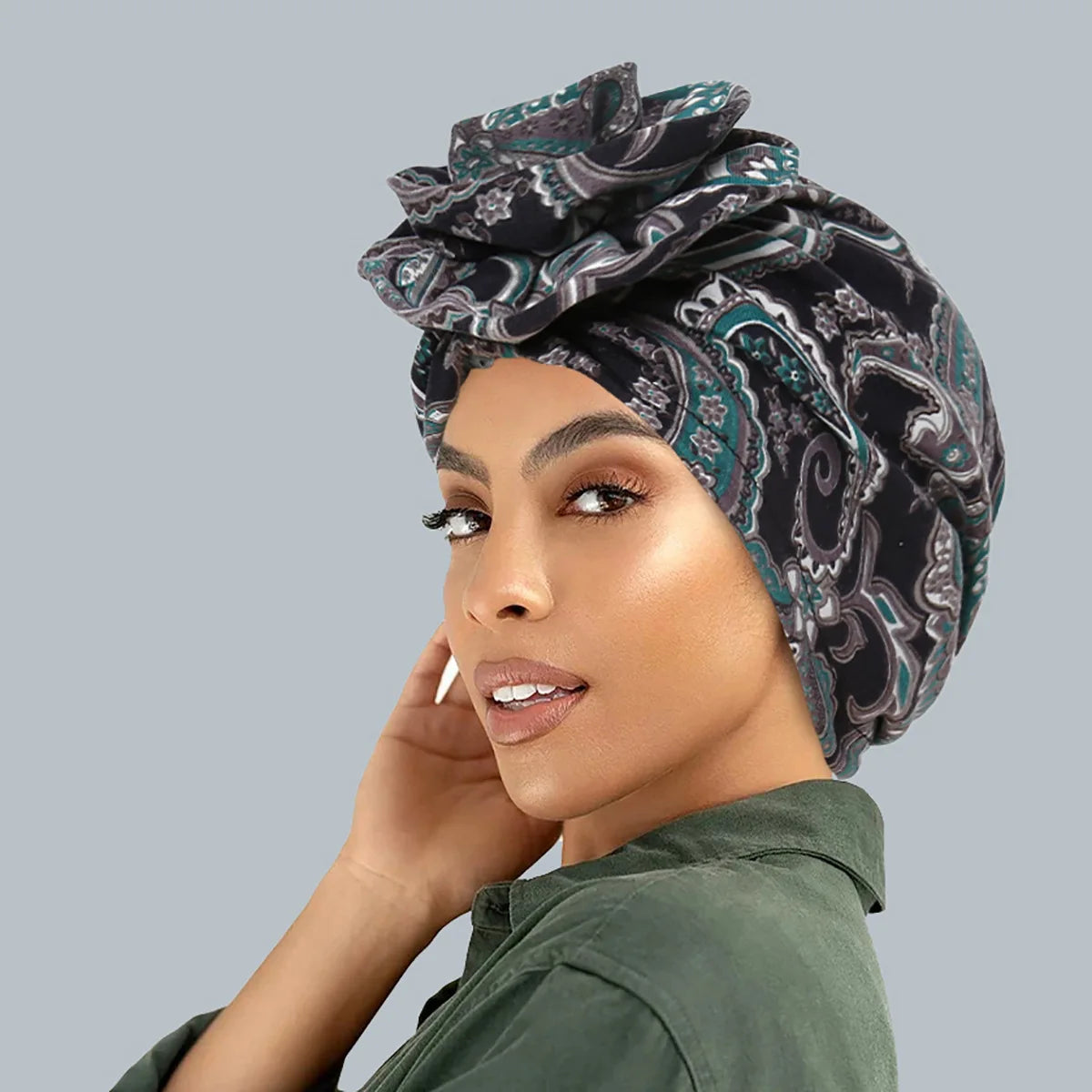 New African Women Print Turban Flower Beanies Bonnet Muslim Hijab Headscarf Hair Loss Head Wrap Bandanas Headband Turbante Mujer - NamafadStore