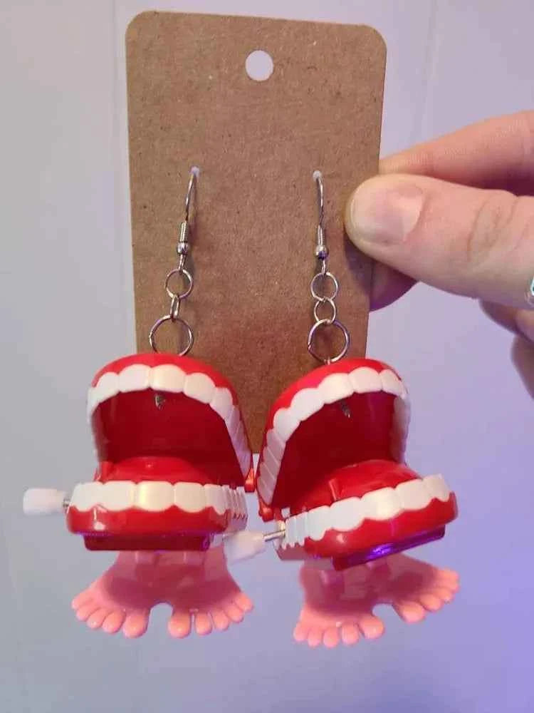 Wind-up Teeth Earrings women 2022 trending Quirky Earrings Handmade Edgy Toy Kidcore Fun Dangle y2k