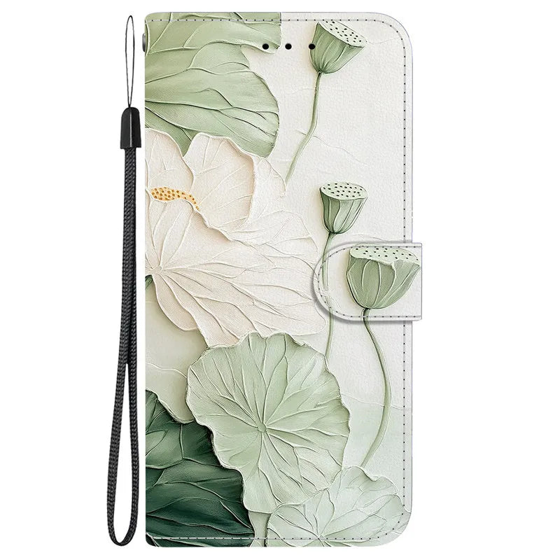 Elegant Colored Flower Wallet Phone Case For iPhone 15 14 Plus 13 Mini 15Pro Pro Max Magnetic Flip Leather Cover Cute 3D Pattern