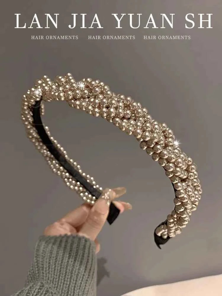 Korean retro pearl hair accessories headband for women pressed hair hairpin sweet and versatile women's hair bands going out