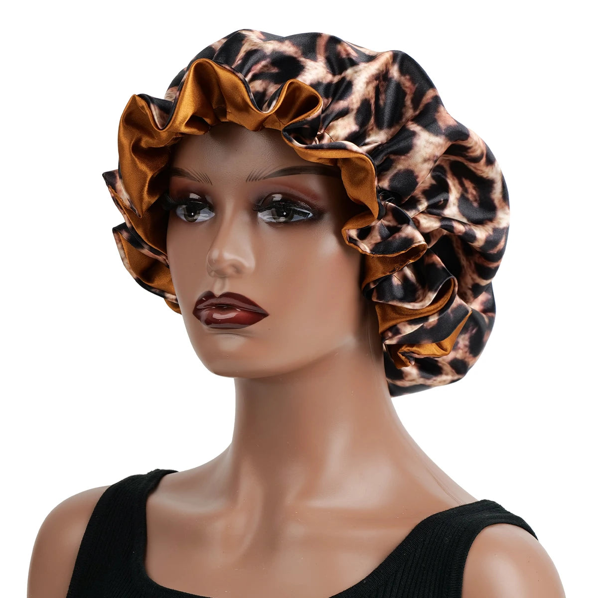 Women's Large Wide Edge Elastic Hat, Casual Silk Bonnet, Smooth Tint, Suitable for Curled, Straight, Leopard Print, Fashion, 1Pc