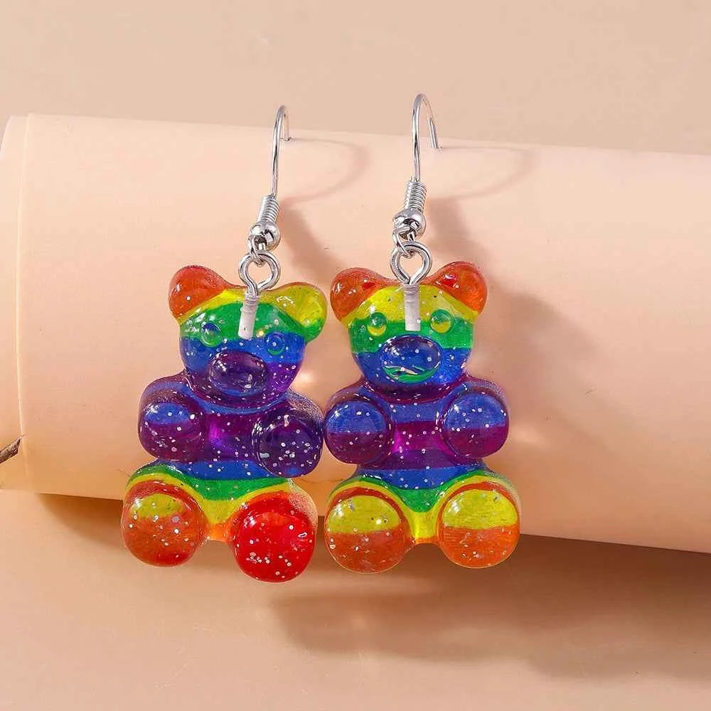 Cute Colorful Gummy Bear Drop Earrings for Women Girls Cartoon 3D Bear Earrings Party Holiday Jewelry Gifts