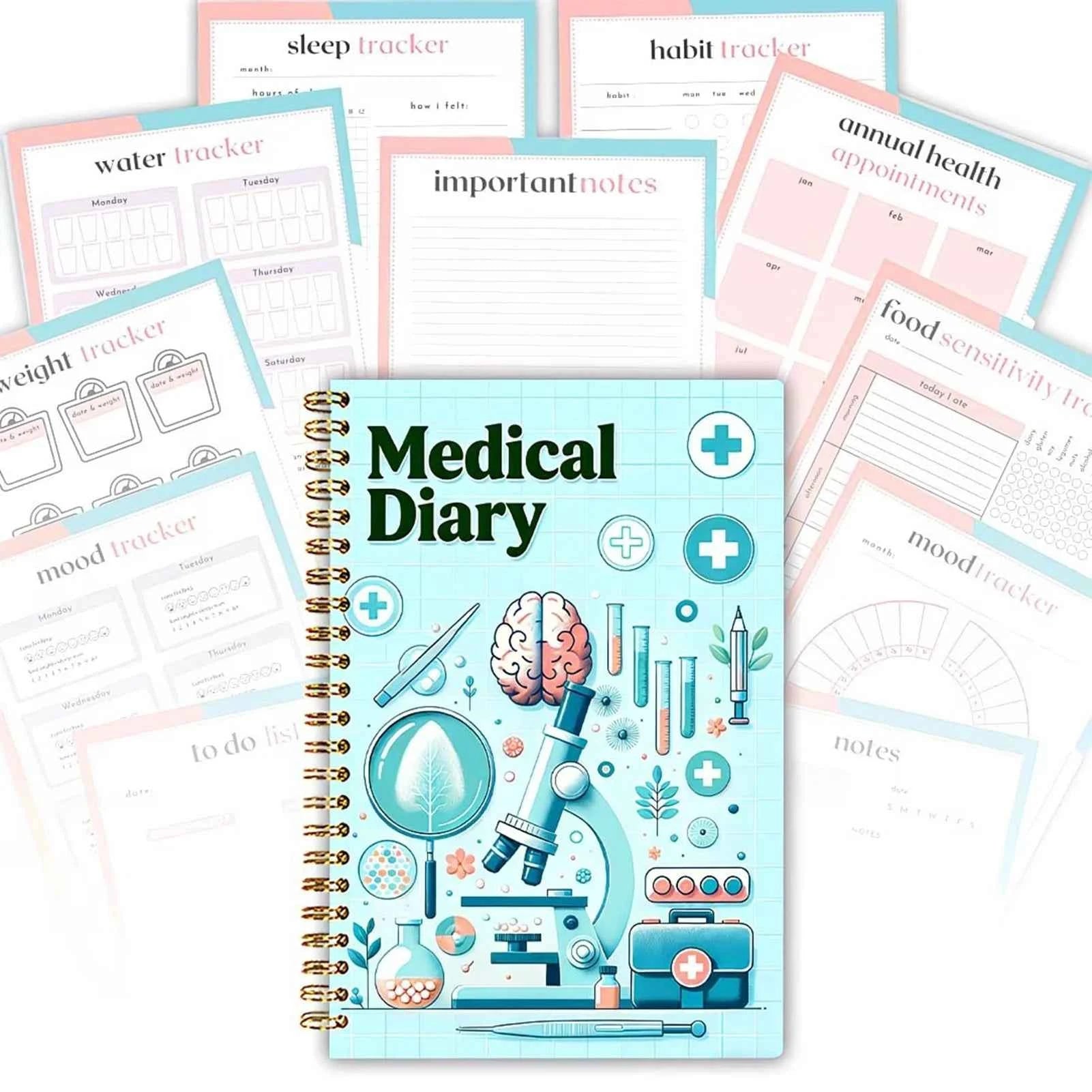 Health Diary Books With Structured Sections For Medication Tracking Symptoms Logging And Daily Health Management