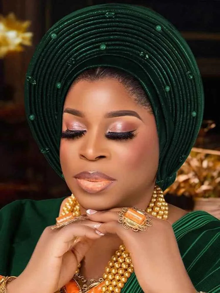 Fashion African Muslim Turban Cap Women's Autogele Headtie Lady Head Wraps Nigeria Wedding Headgear Turbante Mujer 2025