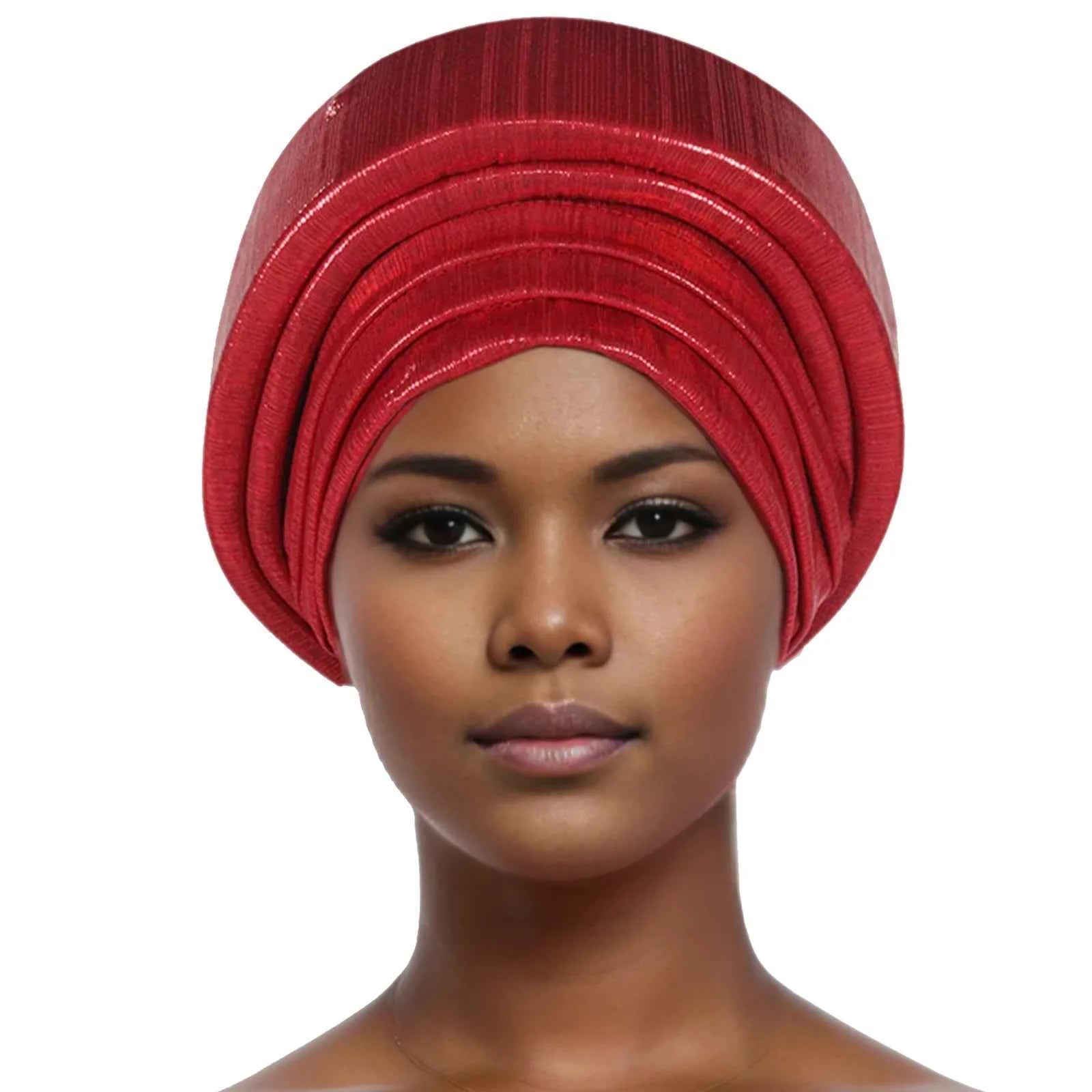 Glitter Fabric Turban Cap for Women African Pleated Head Wraps Nigeria Party Wedding Gele Lady Headscarf Bonnet