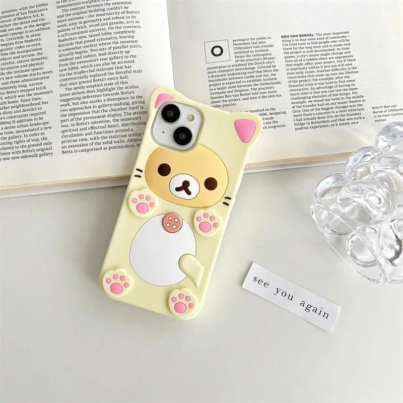Cute Cute Bear Kitty Cat Paw Phone Case For iPhone 16 15 Pro Max 14 13 12 11 X Xs XR 7 8 Plus 6s 5s SE Soft Silicone Cover