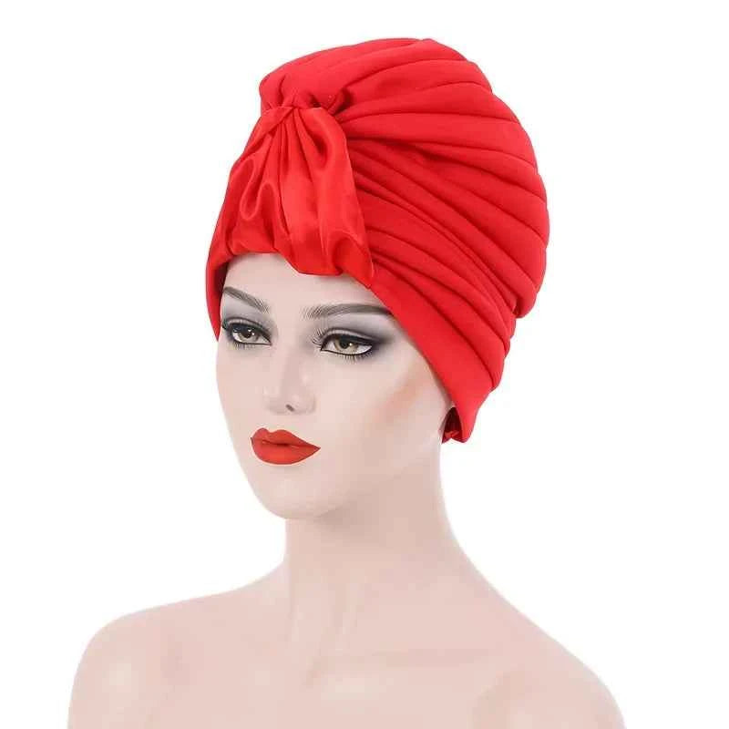 Fashion Satin Croissant Ruffled Turban Caps for Women African Head Wraps Nigeria Wedding Party Headpiece Muslim Headscarf Bonnet