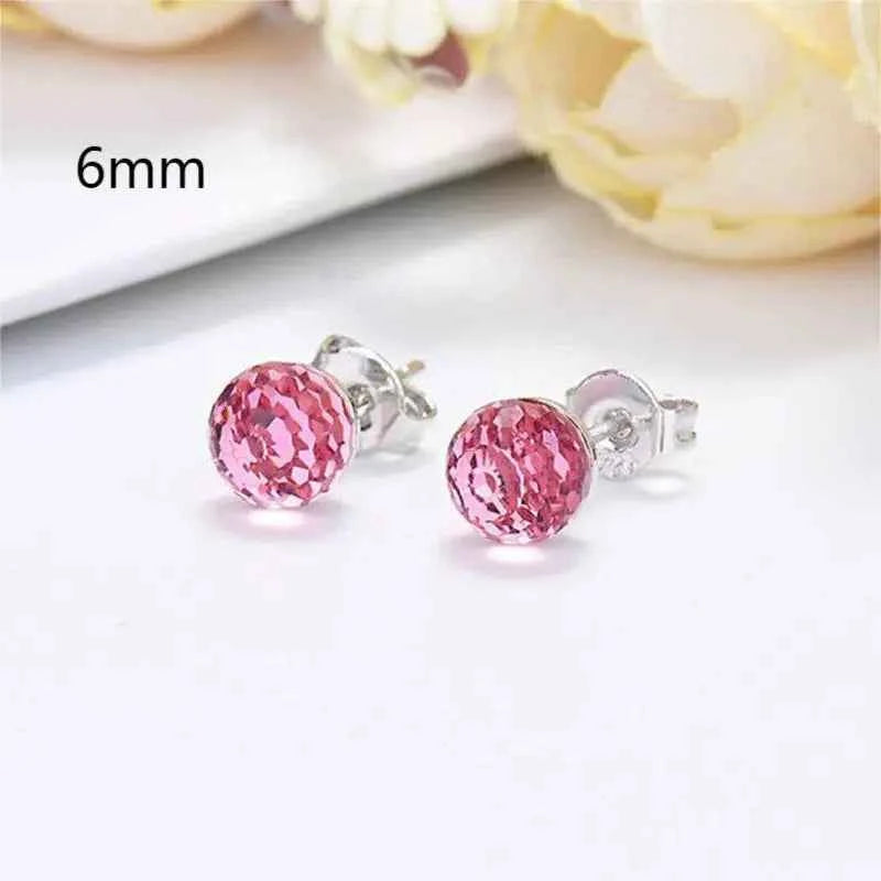 Colorful Girls 6mm Rhinestones Ball stud Earring Jewelry Crystal Stud Earrings Simple Women Multicolor Charming