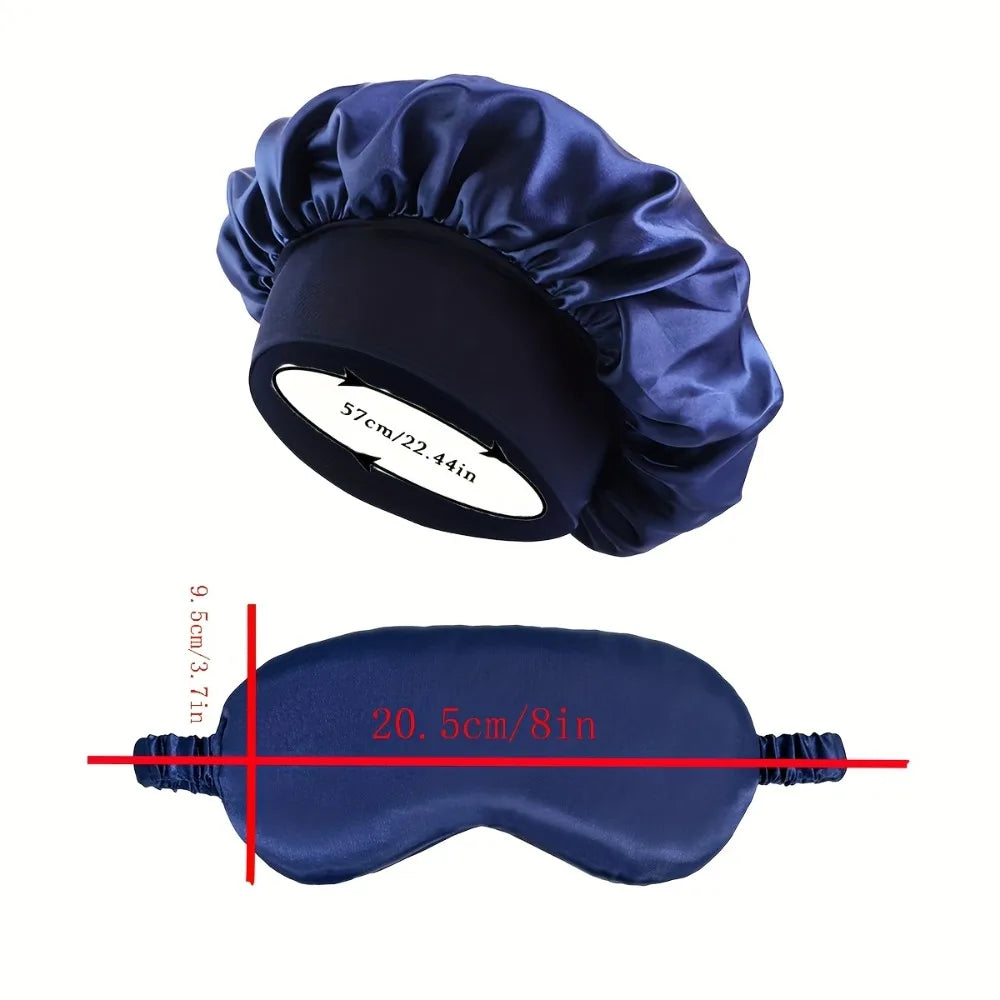 2-Piece Satin Bonnet & Eye Mask Set for Women – Sleep Hair Wrap
