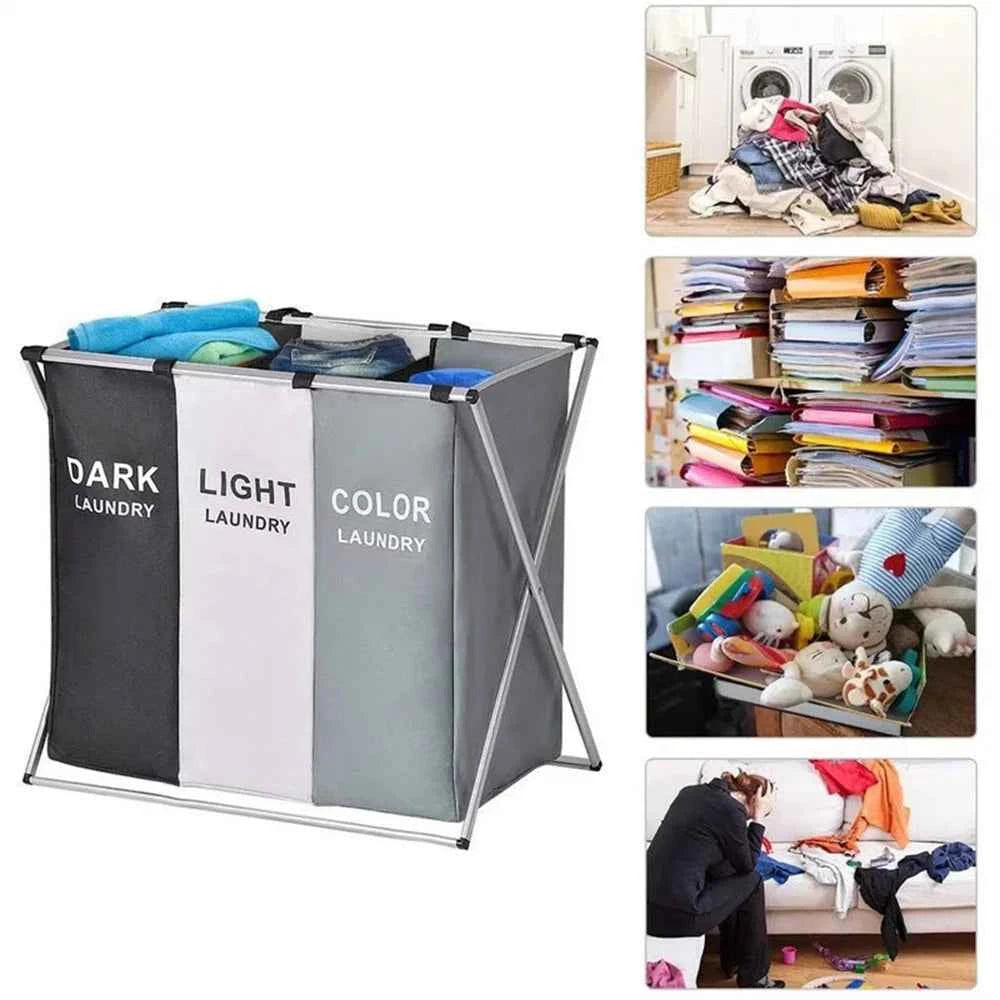 1-3Grids Laundry Basket Foldable Dirty Clothes Organizer Bathroom Waterproof Storage Basket Large Laundry Hamper Two Size New