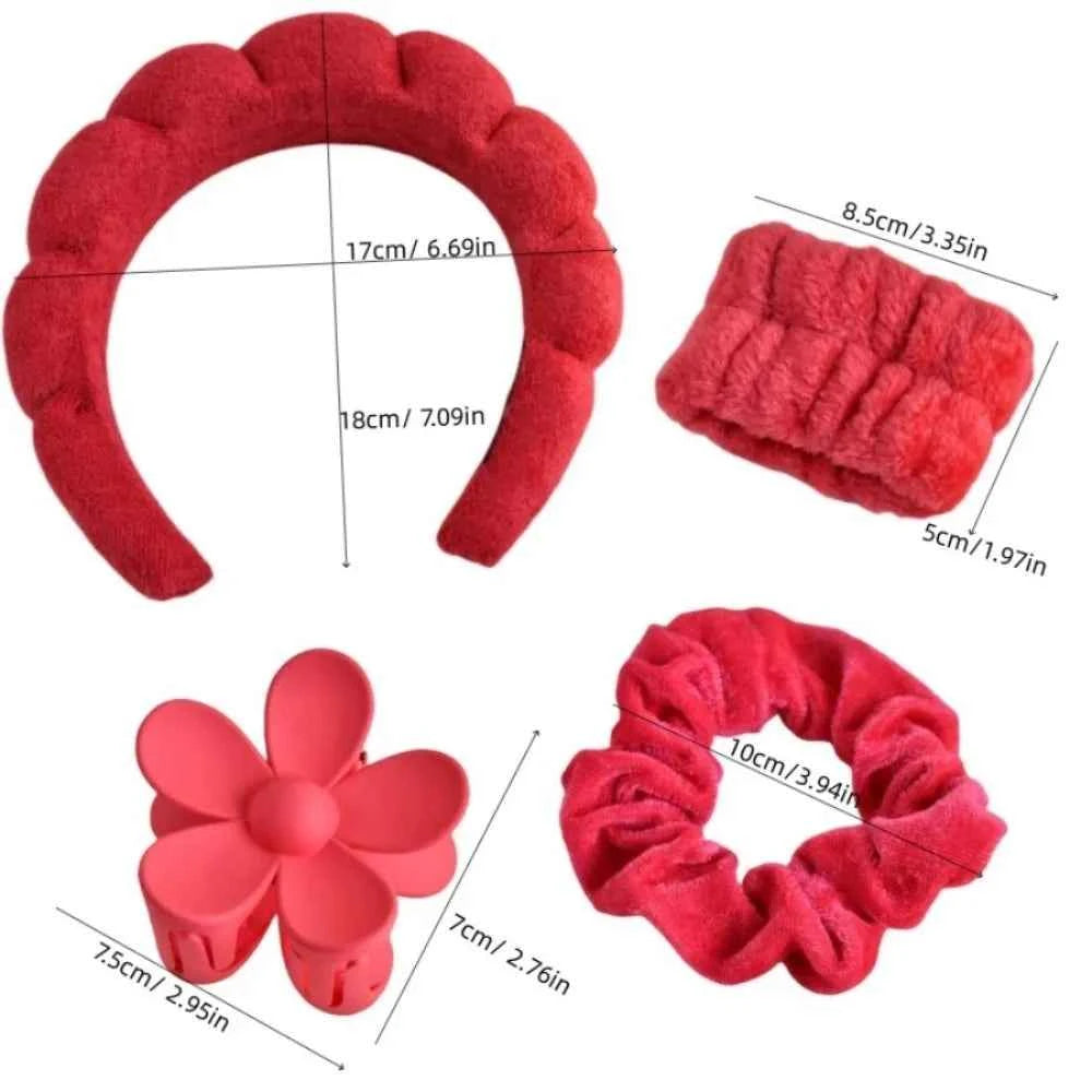 1/6Pcs Women Spa Hairband Puffy Sponge Headband Flower Hair Clip Wristbands Scrunchies for Washing Face Makeup Shower Skincare