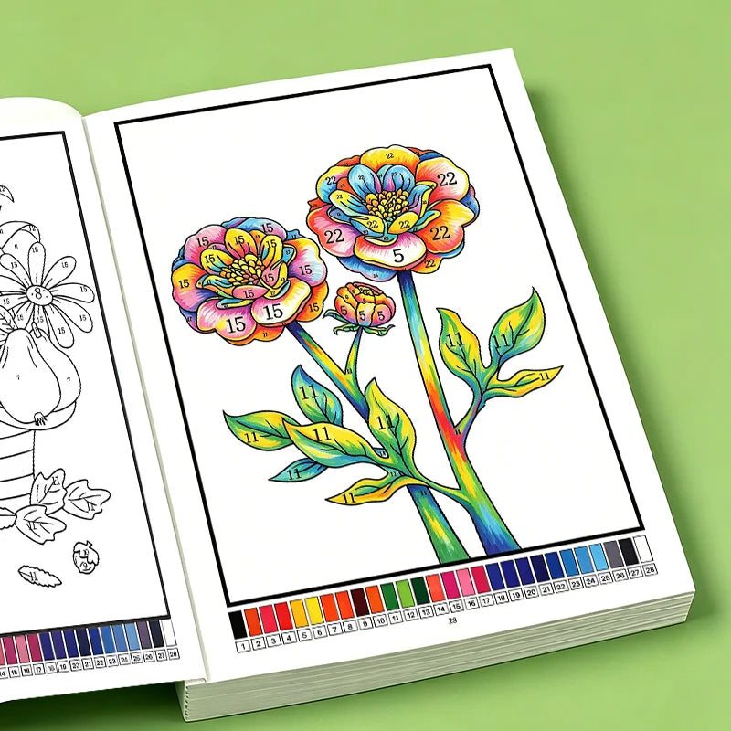 Color by Number Book for Adults – 32-Page Floral, Mandala & Wildlife Coloring