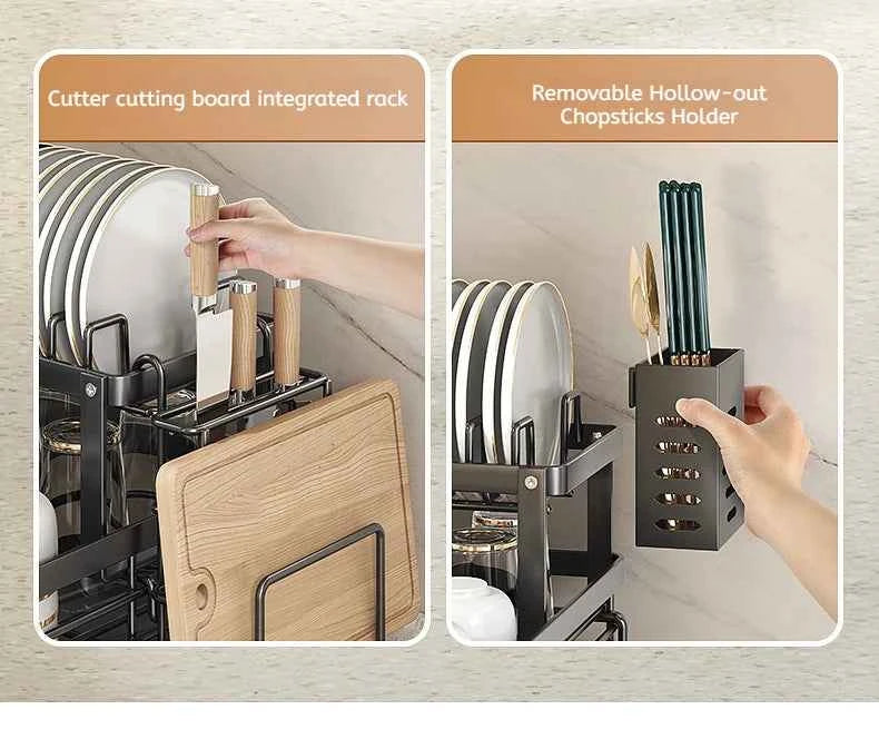 Stainless Steel Dish Drying Rack Adjustable Kitchen Plates Organizer with Drainboard Over Sink Plate Drainer Storage Organizer