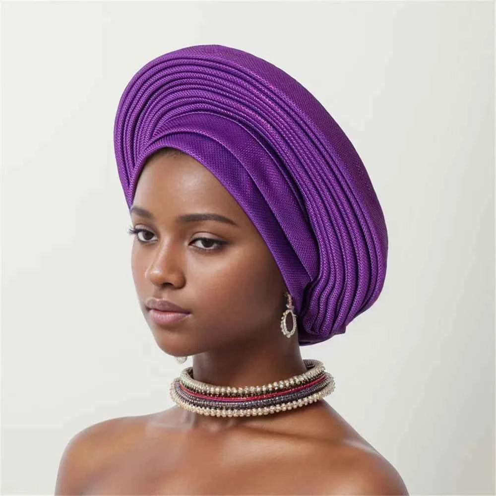 Nigeria Head Ties Wedding Party Headgear Elegant African Headtie Turban Already Made Women's Auto Gele Female Head Wraps