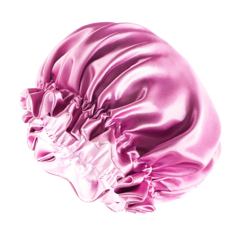 New Solid Elastic Double Layer Satin Bonnet Nightcap Women Night Sleep Hair Protection Hat Reversible Sleeping Hat Hair Care New - NamafadStore
