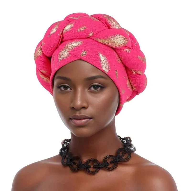 Bronzing African Headtie Braid Turban Caps for Women Nigeria Wedding Geles Party Headgear Headpiece Auto Gele Female Head Wraps
