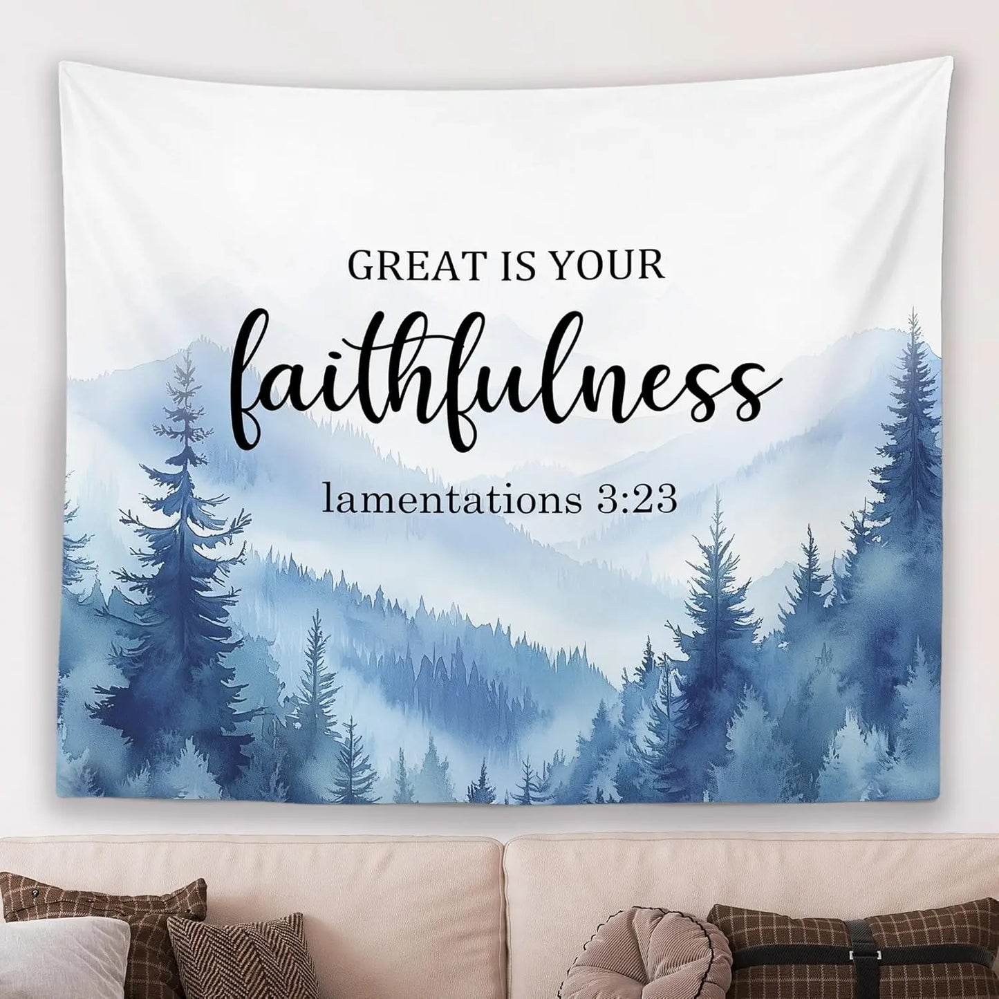 Christian Fall Mountian Wall Tapestry Hanging for Bedroom, Bible Verse I Can Do All Things Tapestries,Watercolor Autumn Orange