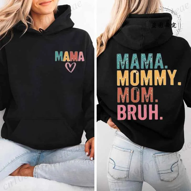 Women's Mama Graphic Fleece Hoodies Casual Long Sleeve Sweatshirts Mama Mommy Mom Bruh Print Zip Up Hooded Hoodies Tops Gifts