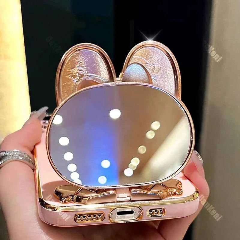 13 14 Lucky Rabbit Holder Bracelet Plating Phone Case For iPhone 13 14 12 15 Pro Max Mini 15 14 Plus XS XSMax XR X Cover