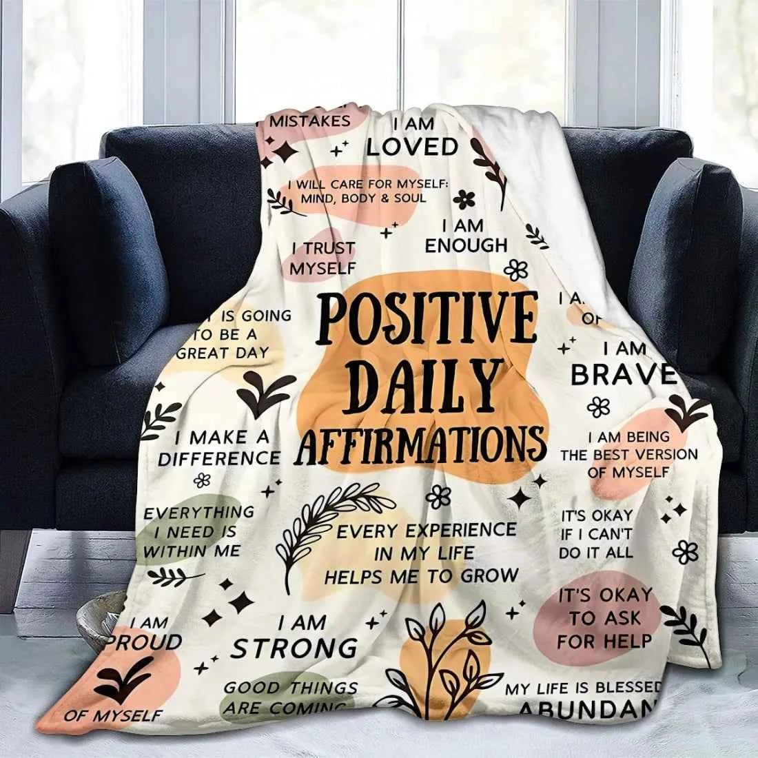 Inspiring Daily Affirmations Soft Blanket, 100% Polyester Knit Fabric, Positive Belief Gift, Support Women's Mental Health