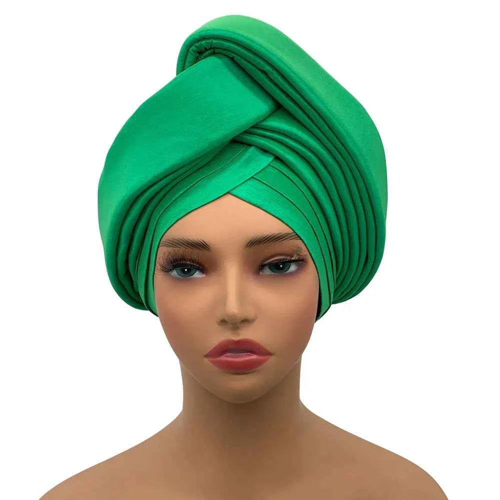 Nigeria Raw Silk Autogele Headtie Wedding Party Headwear Turbante African Lady Head Wraps Knoted Turban Cap for Women