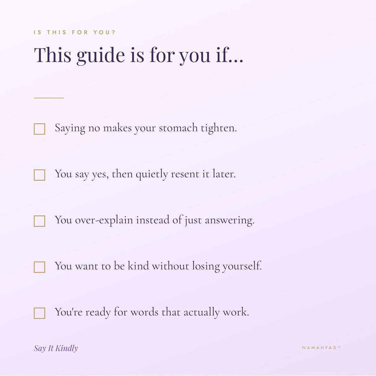 A digital graphic with a light lavender background featuring a checklist titled 'This guide is for you if.