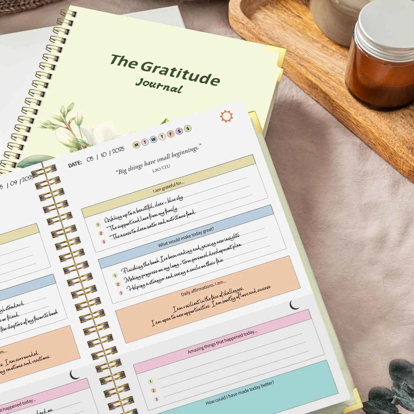 A5 Gratitude Journal, Daily Guided Notebook with Prompts for Thankfulness, Positive Affirmations, Spiral Bound Floral Cover