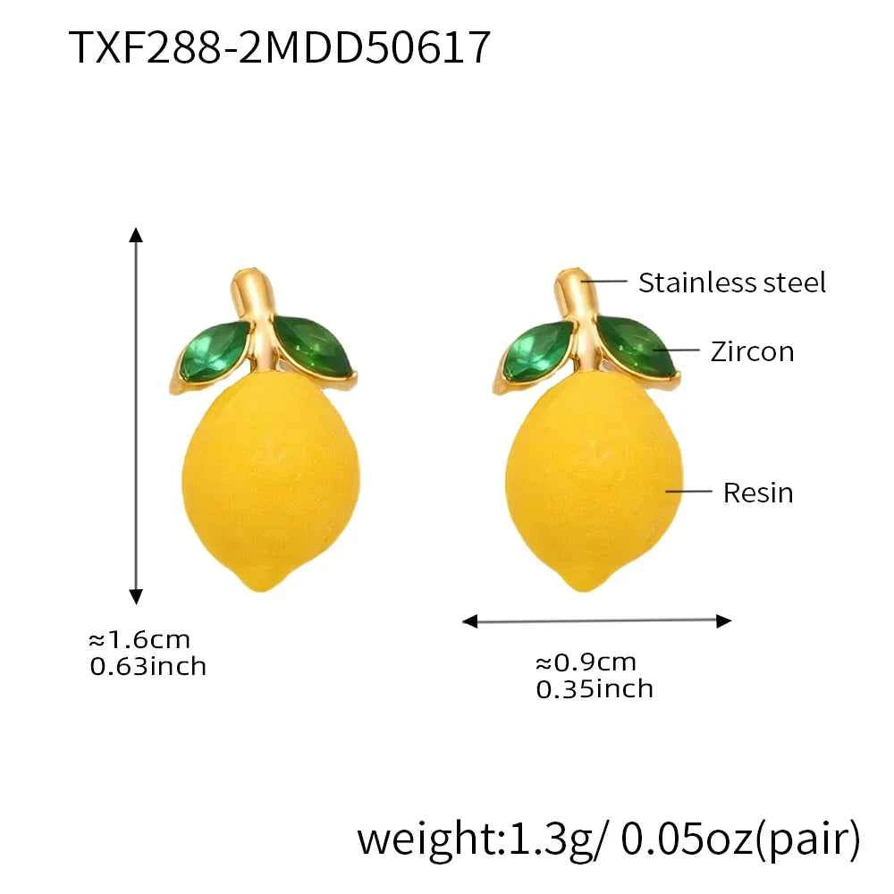 Liora eye-catching Fruit Lemon Drop Earrings for Women Stainless Steel Zircon Hypoallergenic Stud Earrings Jewelry Wedding Gifts