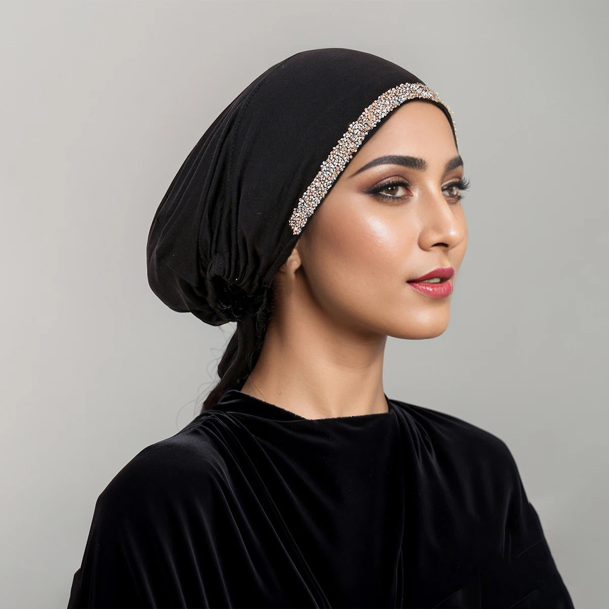 New Modal Rhinestone Band Muslim Turban Hat Inner Hijab Caps Islamic Underscarf Bonnet India Hats Female Headwrap Turbante Mujer - NamafadStore