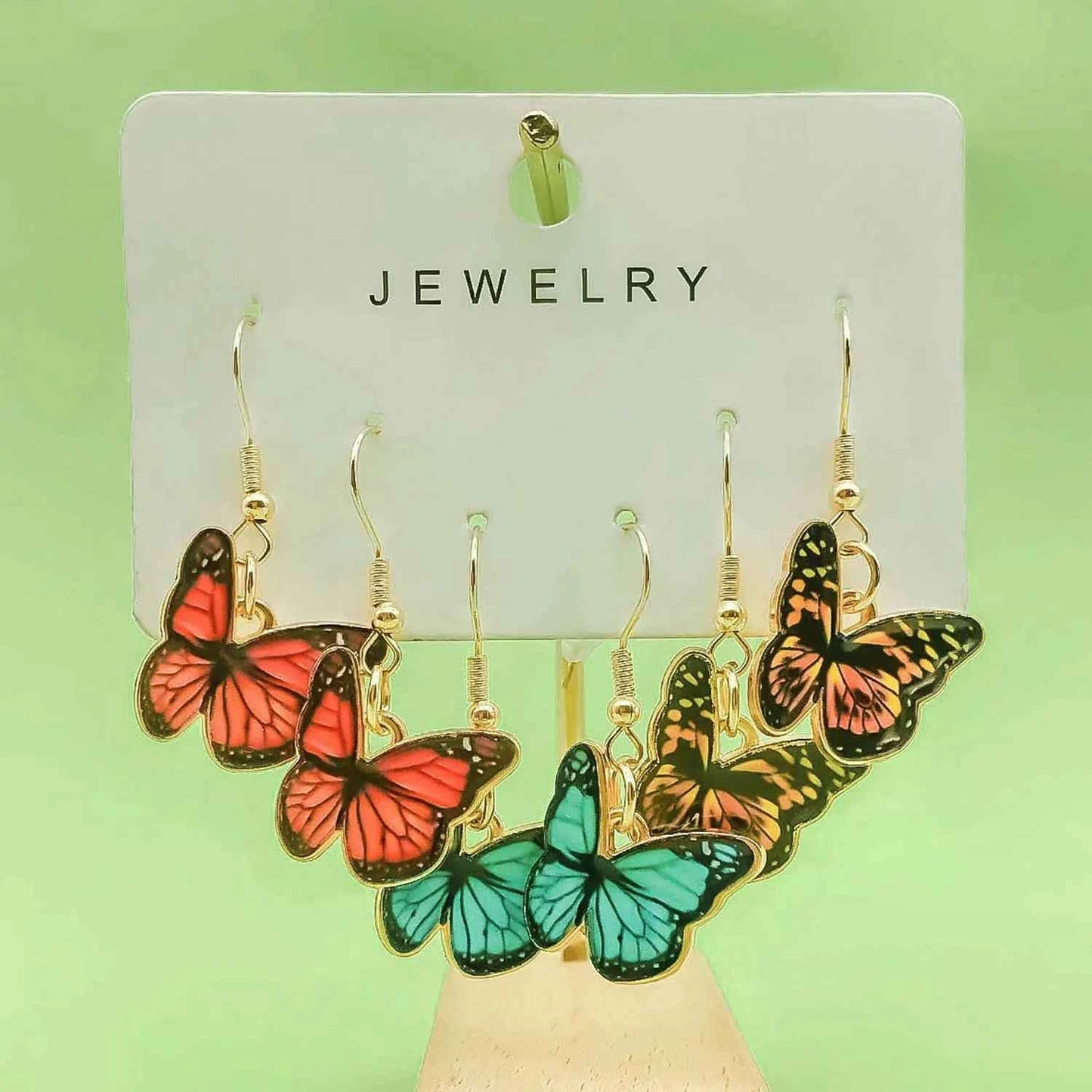 3pairs Fashion Enamel Colorful Butterfly Design Drop Earrings, Jewelry Gifts For Women And Girls