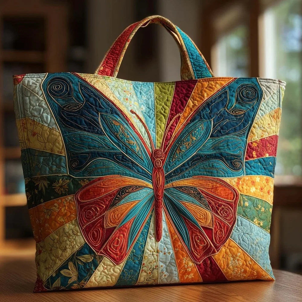 Butterfly Patterns Women Quilted Tote Bag 3D Printed Patterns Lightweight Canvas Shoulder Bag Cotton Vintage Shopping Bag
