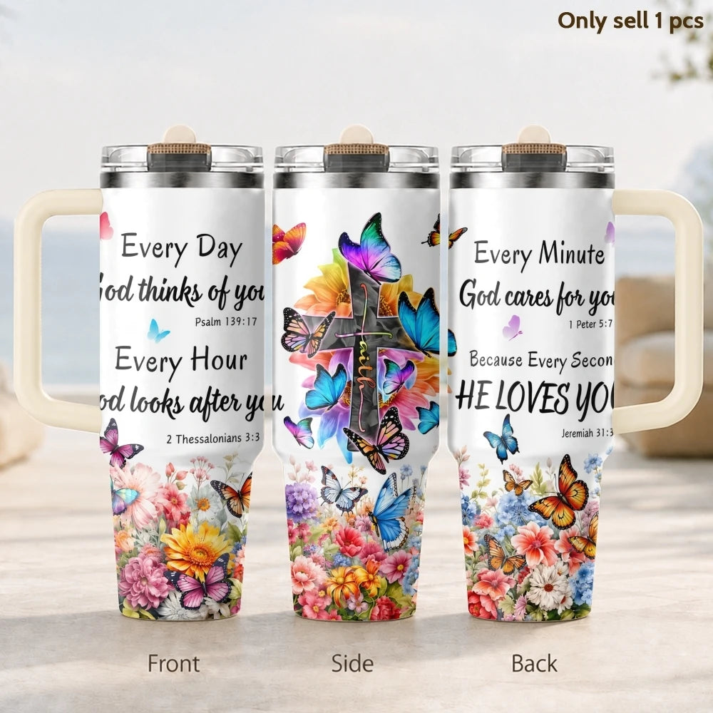 40oz Christian Butterfly Floral Tumbler – Insulated Stainless Steel Cup