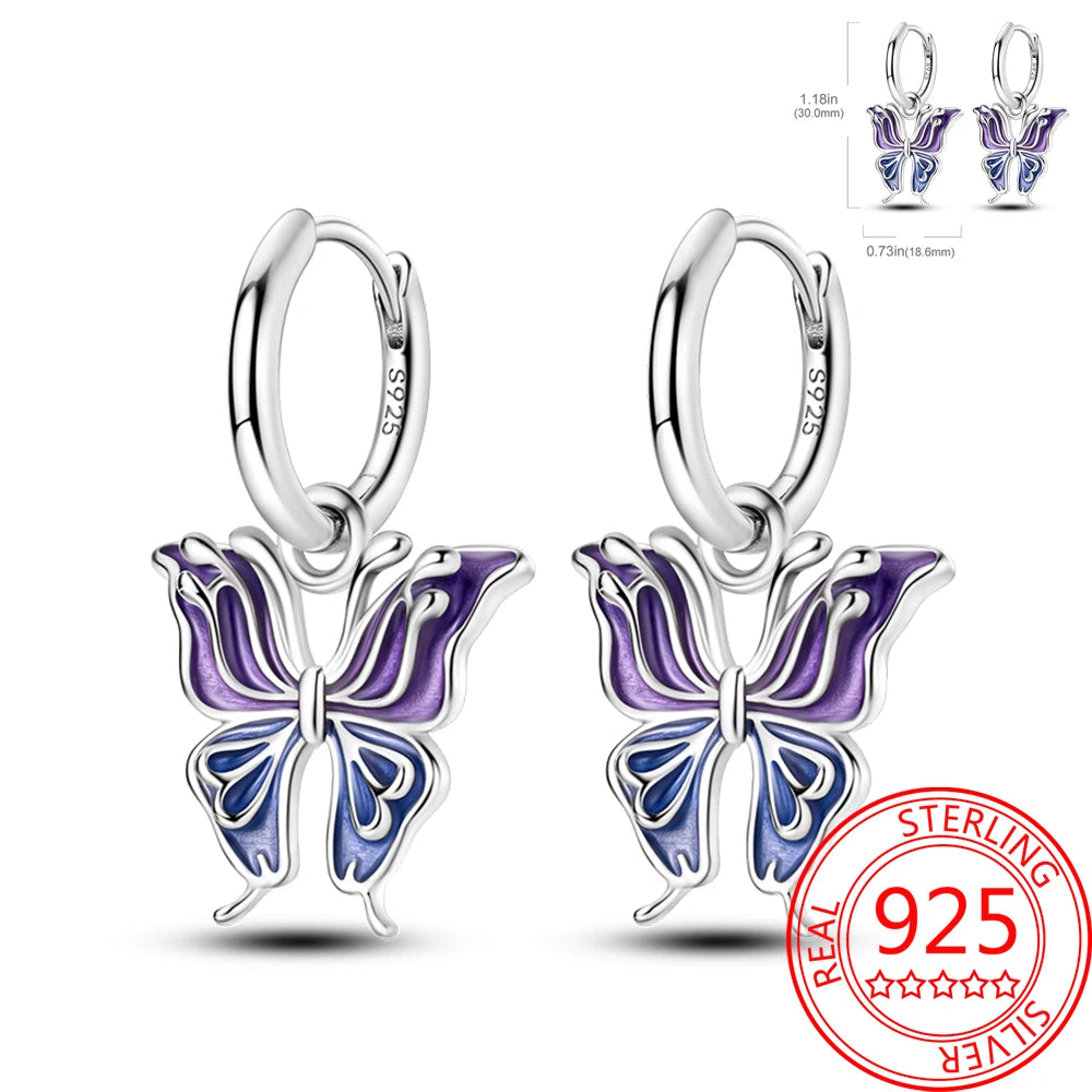 Pink Series 925 Sterling Silver Romantic Flower Butterfly Unicorn Tulip Geometry Earrings Boutique Fine Jewelry Gifts for Women