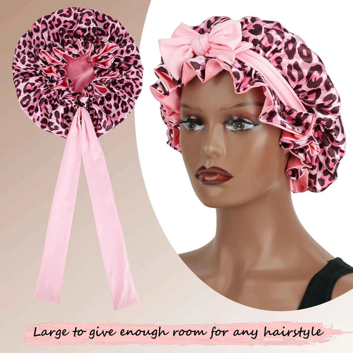 1 PC Women's Reversible Satin Bonnet, Leopard Print Double-Layered, Soft & Breathable for Hair Care, Everyday Wear & Travel Esse