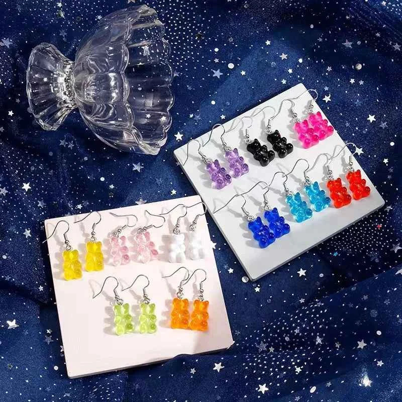 Gradient Candy Color Cute Acrylic Bear Dangle Earrings for Women Girls Gift Korean Fashion Animal Hook Earring Female Jewelry