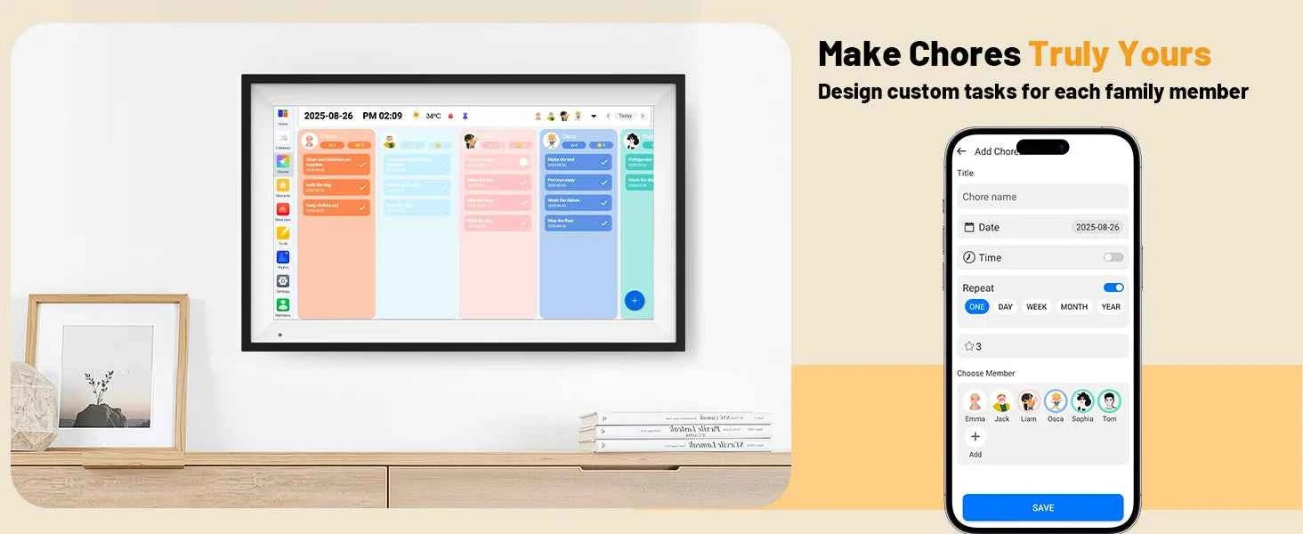 15.6 Inch Wall Planner Digital Calendar Chore Chart Smart Touchscreen Interactive Display APP Control 64GB for Family Schedules