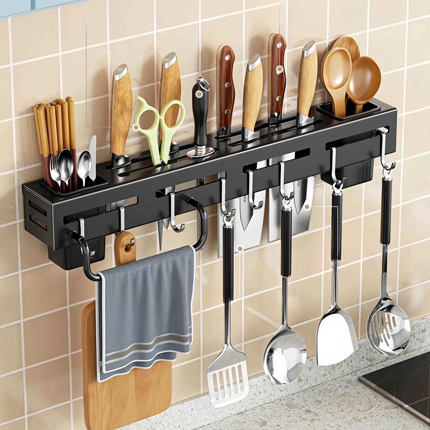 Multifunctional Kitchen Wall Mounted Rack - Knife Holder Chopstick Storage Organizer Multipurpose