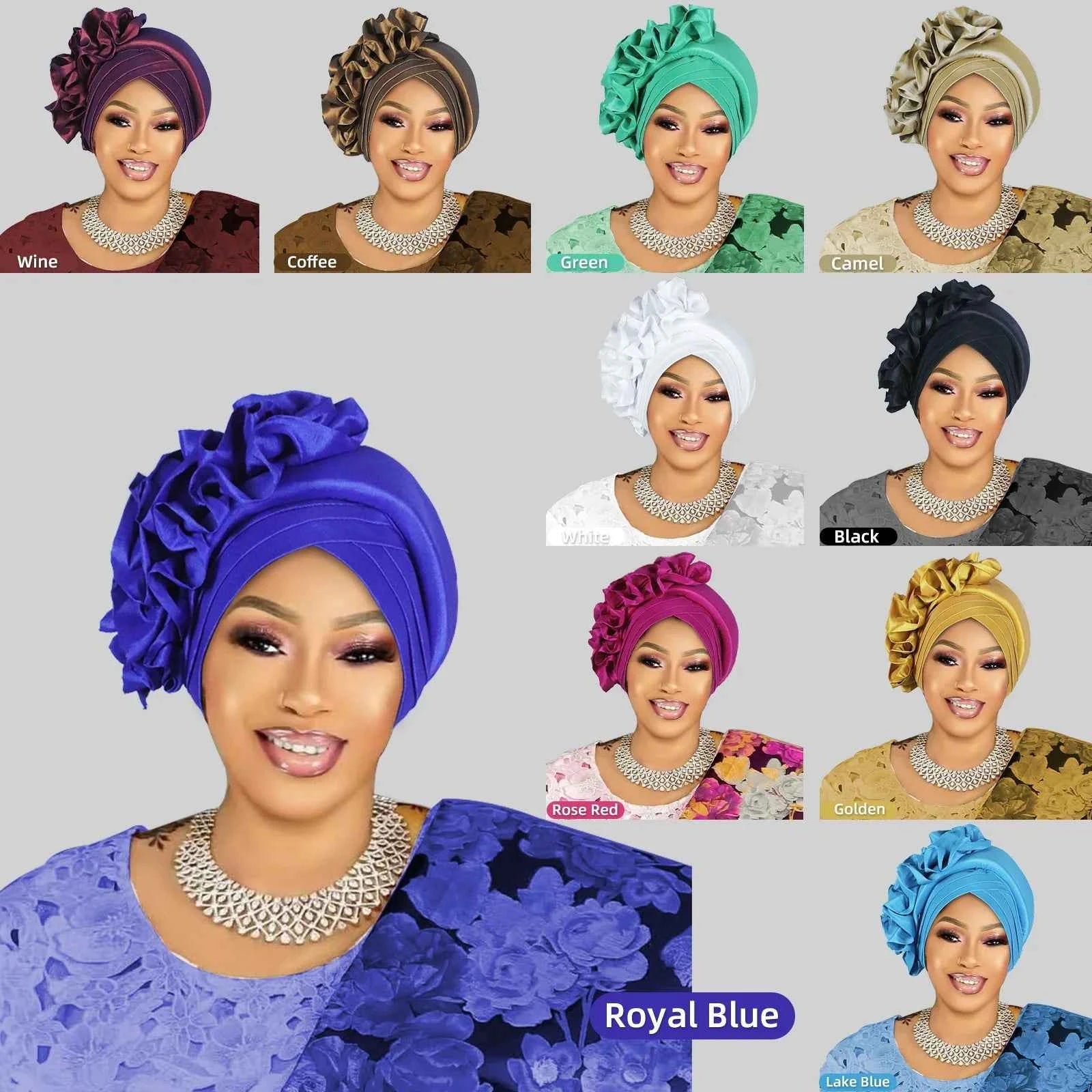 Ruffled Turban Cap for Women African Lady Head Wraps Bonnet Nigeria Female Headtie Wedding Party Headgear