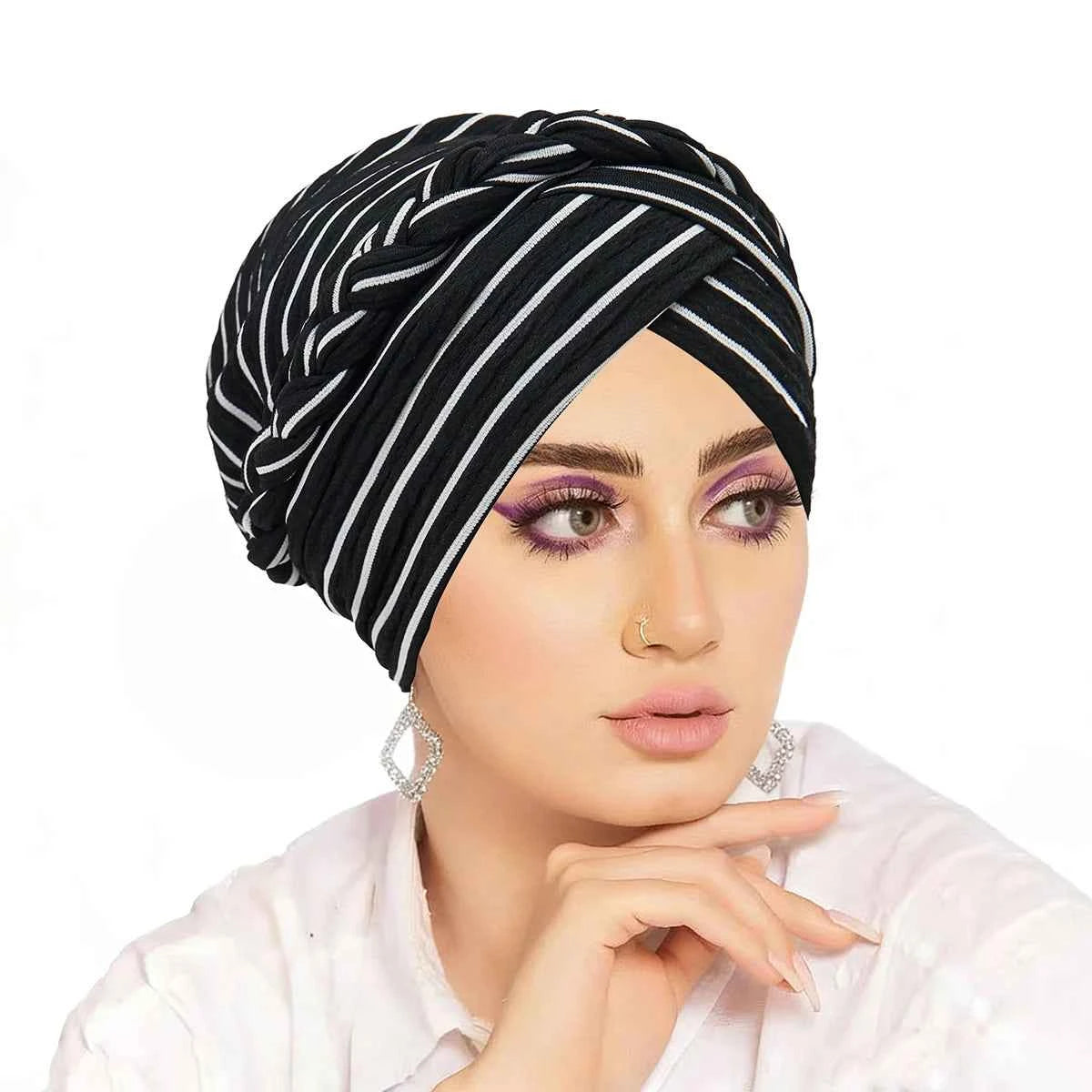 Ramadan Women Muslim Fashion Braid Turban Hijab Soft Strech Headwrap Chemo Headscarf Hair Cover Wrap Islamic Headwear