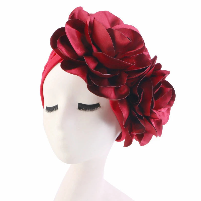 Women's Head Wraps Wedding Party Headpiece Muslim Headscarf Hat India Caps Exaggerated Big Flower African Turban Cap - NamafadStore