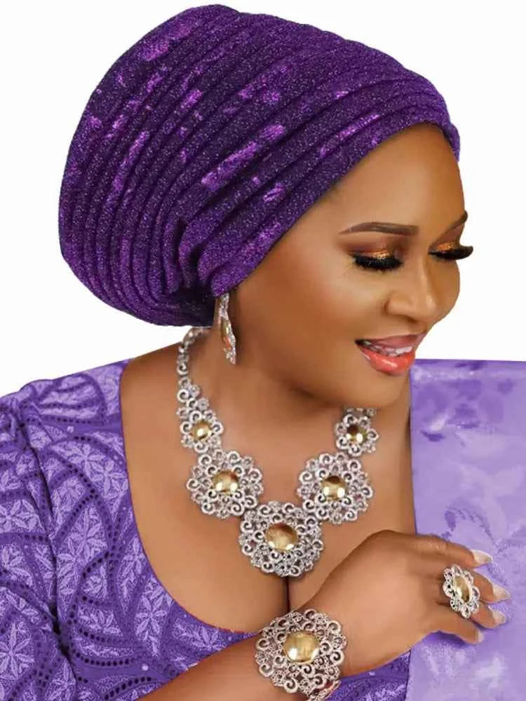 2025 Fashion Women’s Pleated Turban Cap – Auto Gele African Head Wrap for Weddings & Parties