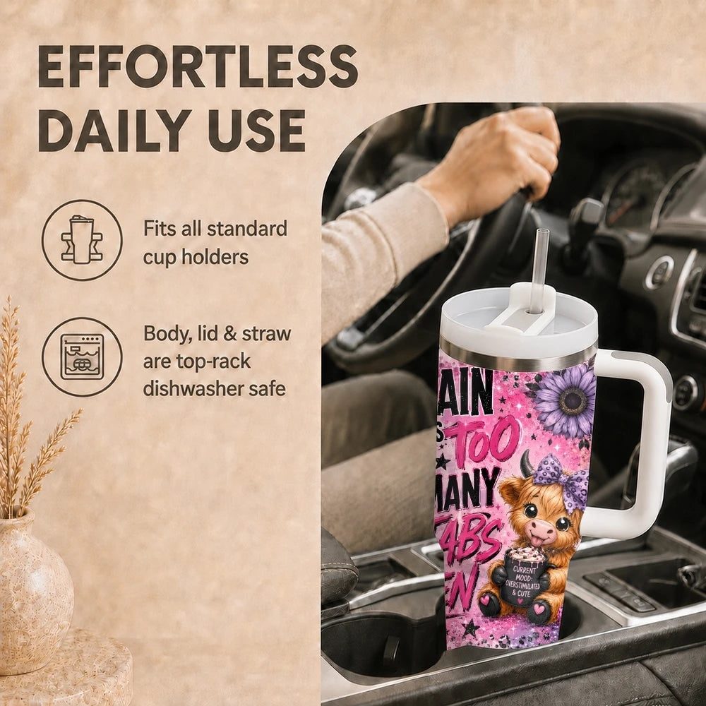 Highland Cow 40oz Tumbler – Stainless Steel Insulated Travel Cup with Straw